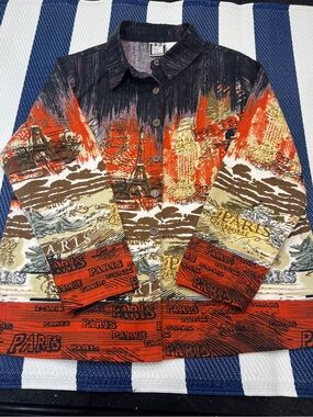 Women’s Take Two Paris Print Button Down Shirt Jacket 16W